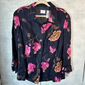 Emma James, floral jacket, blazer navy pink bold flowers feminine plus size